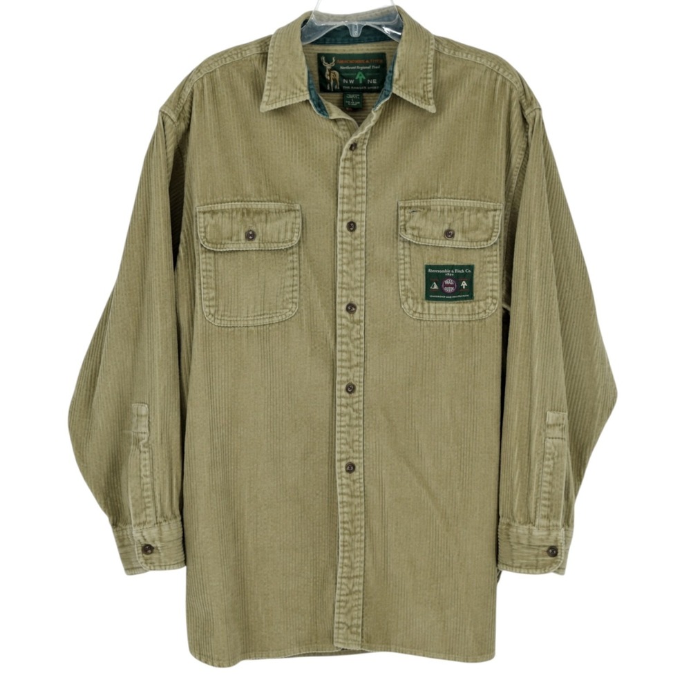 Vintage 90s Abercrombie The Ranger Shirt Corduroy Mens L Oversized Tan Overshirt